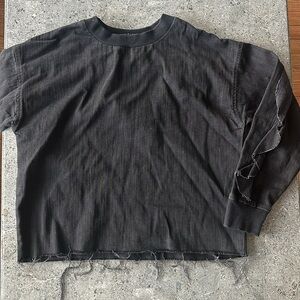 Zara Denim Boxy Long Sleeve Top with Ruffles